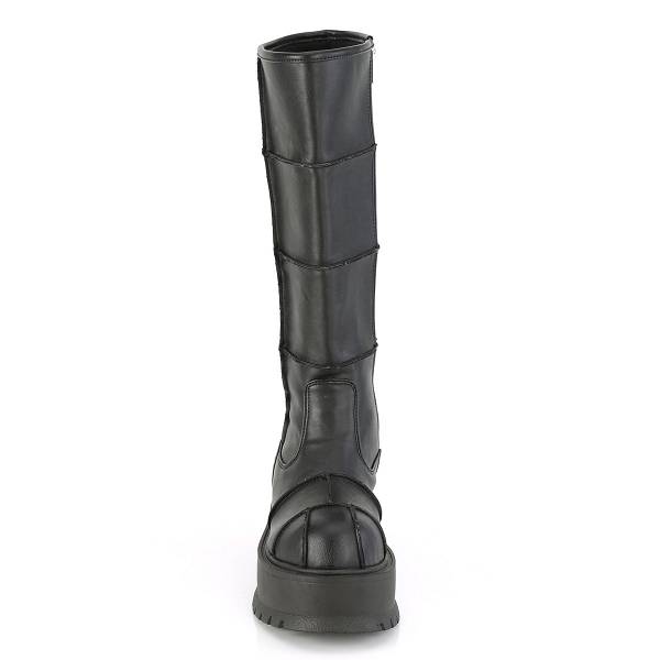 Demonia Slacker-230 Black Vegan Leather Stiefel Herren D182-705 Gothic Kniehohe Stiefel Schwarz Deutschland SALE